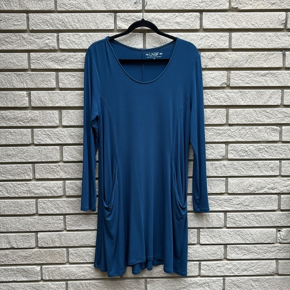 Leave Nothing But Footprints Long Sleeve Bamboo Tunic Dress with Pockets Sz L